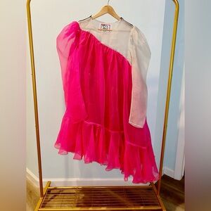 Matty Bovan Emma Asymmetric Puff-Sleeve Organza Dress